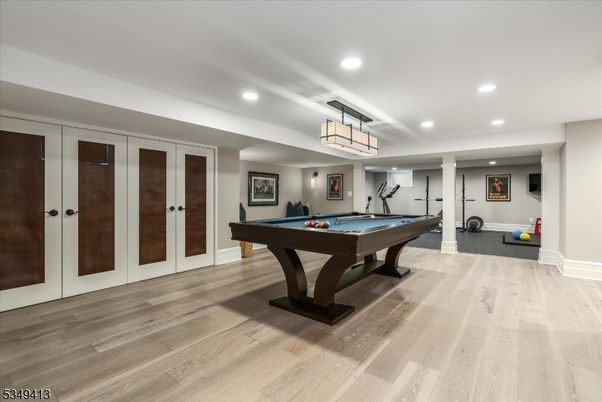 Billiard Table, Game Room, Interior, Recessed Lighting, Wood Texture Flooring