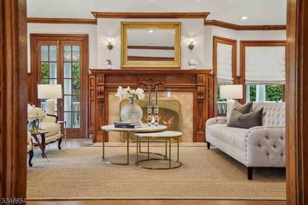 Fireplace, Home Office, Interior, Recessed Lighting, Wood Texture Flooring