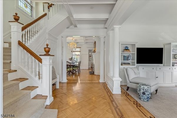 Chandelier, Dining room, Interior, Wood Texture Flooring