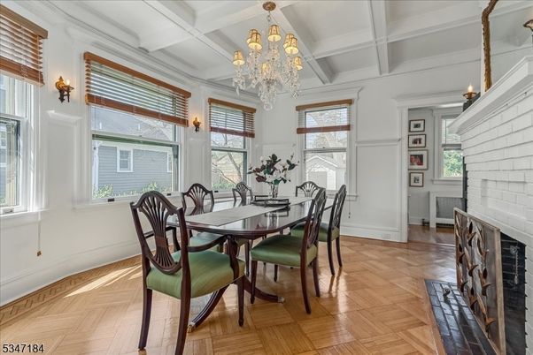 Chandelier, Dining room, Interior, Wood Texture Flooring