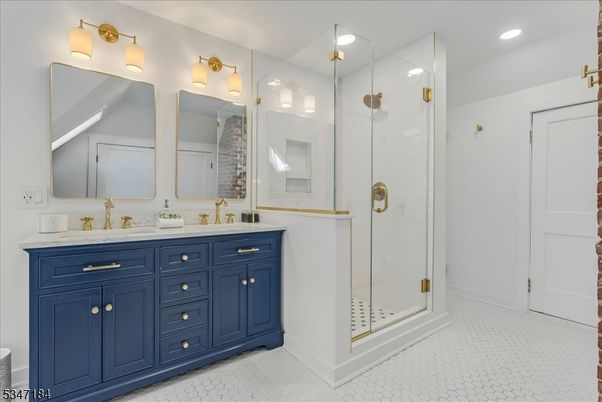 Bathroom, Dual Sink Vanities, Glass Shower, Interior, Recessed Lighting