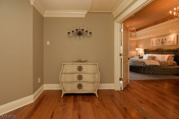 Bedroom, Chandelier, Interior, Wood Texture Flooring
