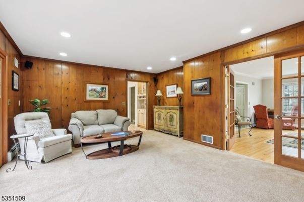 Interior, Living room, Recessed Lighting, Wood Texture Flooring, Wooden Walls
