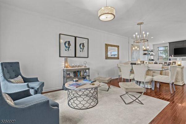 Dining room, Interior, Living room, Pendant Lights, Recessed Lighting, Wood Texture Flooring