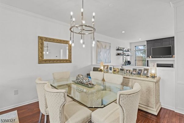 Dining room, Interior, Pendant Lights, Recessed Lighting, Wood Texture Flooring
