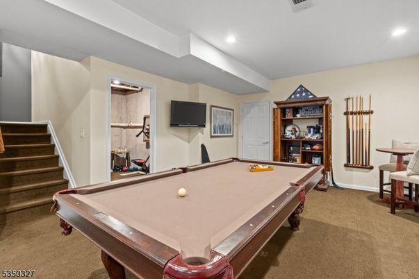 Billiard Table, Game Room, Interior, Recessed Lighting