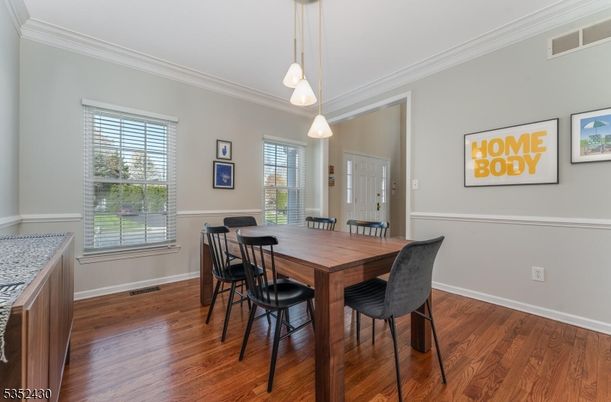 Dining room, Interior, Pendant Lights, Wood Texture Flooring