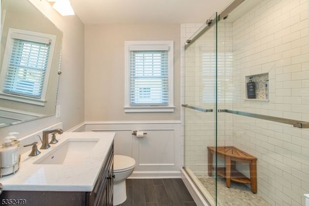 Bathroom, Glass Shower, Interior, Wood Texture Flooring