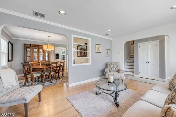 Chandelier, Dining room, Interior, Recessed Lighting, Wood Texture Flooring