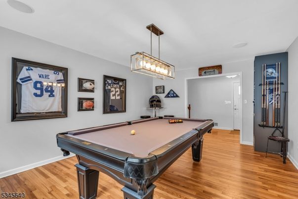 Billiard Table, Game Room, Interior, Pendant Lights, Wood Texture Flooring
