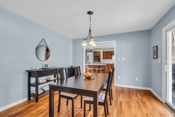 Dining room, Interior, Kitchen, Pendant Lights, Wood Texture Flooring