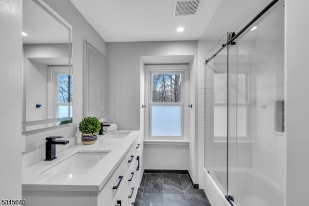 Bathroom, Dual Sink Vanities, Glass Shower, Interior, Recessed Lighting