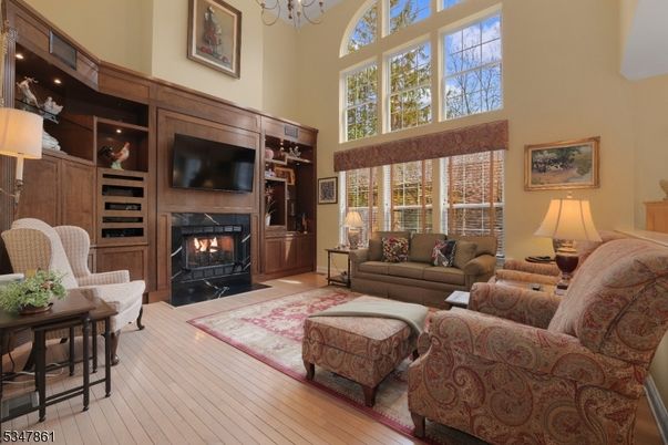 Chandelier, Fireplace, Interior, Living room, Wood Texture Flooring