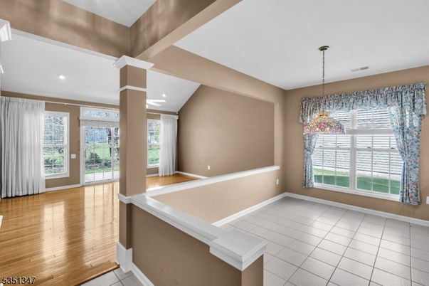 Chandelier, Empty room, Interior, Recessed Lighting, Wood Texture Flooring
