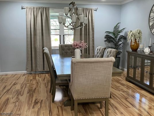 Chandelier, Dining room, Interior, Wood Texture Flooring