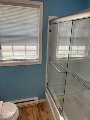 Bathroom, Glass Shower, Interior, Wood Texture Flooring