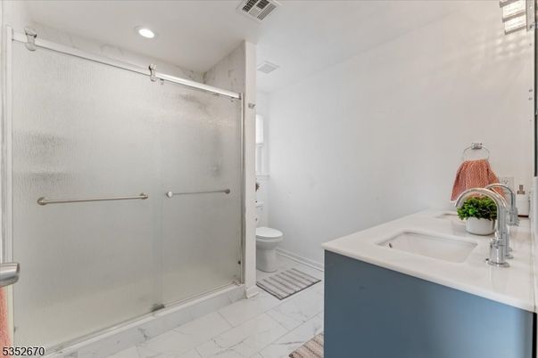 Bathroom, Glass Shower, Interior, Marble, Recessed Lighting