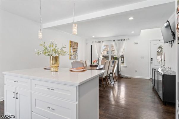 Dining room, Interior, Pendant Lights, Recessed Lighting, Wood Texture Flooring