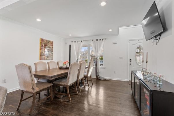 Dining room, Interior, Recessed Lighting, Wood Texture Flooring