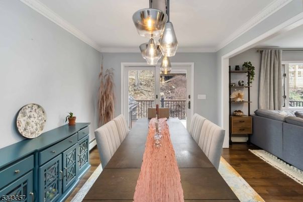 Dining room, Interior, Pendant Lights, Wood Texture Flooring