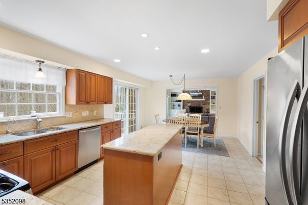 Dining room, Fireplace, Interior, Kitchen, Pendant Lights, Recessed Lighting, Stainless Steel Appliances