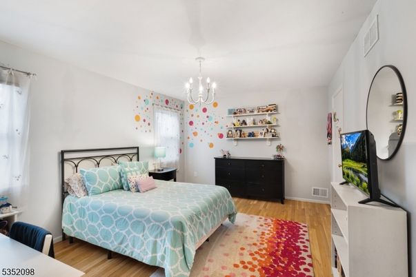 Bedroom, Chandelier, Interior, Wood Texture Flooring