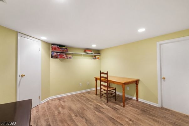Dining room, Interior, Recessed Lighting, Wood Texture Flooring