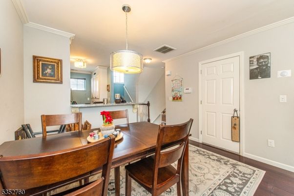 Dining room, Interior, Pendant Lights, Wood Texture Flooring