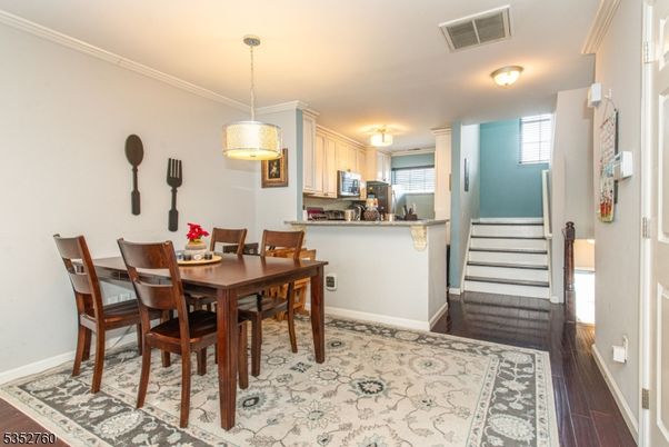 Dining room, Interior, Kitchen, Pendant Lights, Wood Texture Flooring