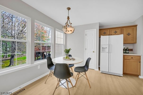 Dining room, Interior, Kitchen, Pendant Lights, Wood Texture Flooring