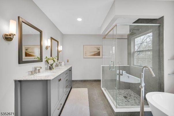 Bathroom, Dual Sink Vanities, Free Standing Baths, Glass Shower, Interior, Recessed Lighting