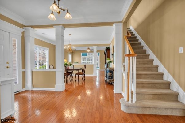 Chandelier, Dining room, Interior, Wood Texture Flooring