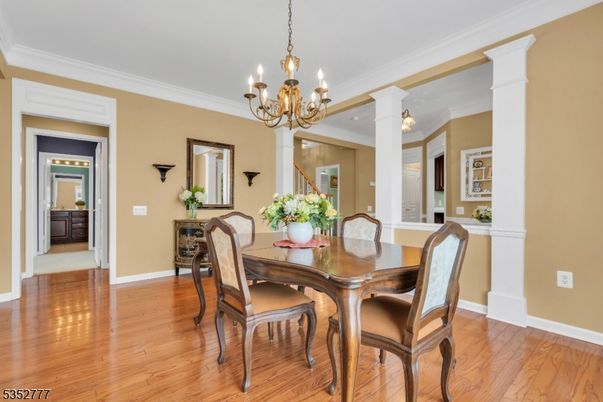 Chandelier, Dining room, Interior, Wood Texture Flooring