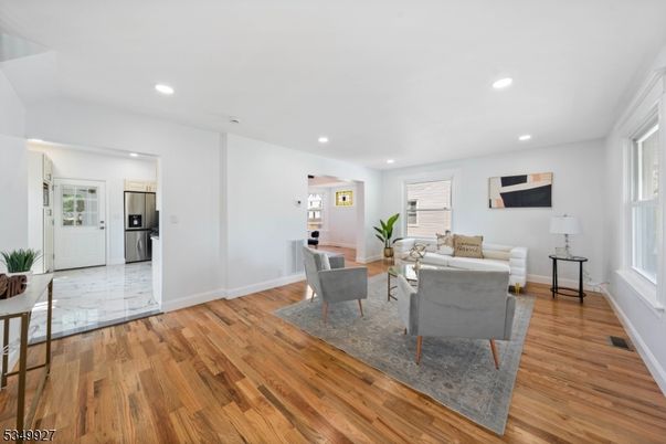 Interior, Kitchen, Living room, Recessed Lighting, Stainless Steel Appliances, Wood Texture Flooring