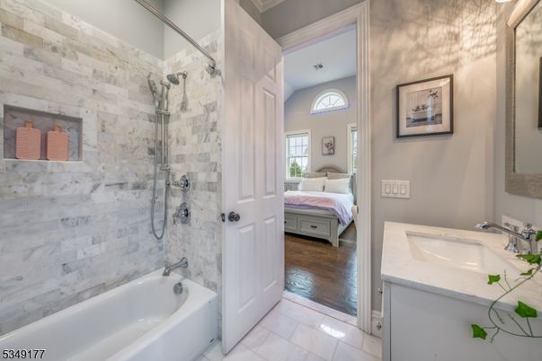 Bathroom, Bedroom, Glass Shower, Interior, Wood Texture Flooring