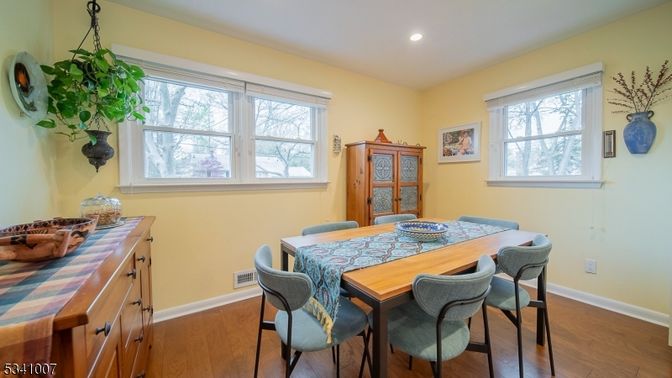 Dining room, Interior, Recessed Lighting, Wood Texture Flooring