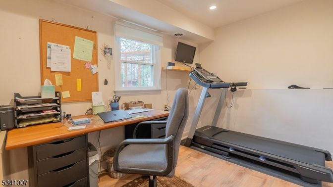Fitness Equipment, Home Office, Interior, Recessed Lighting, Wood Texture Flooring
