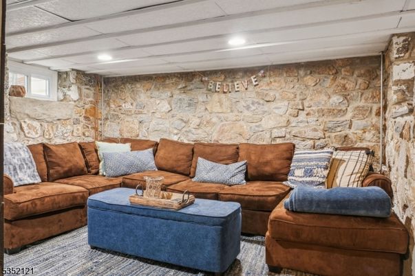 Interior, Living room, Recessed Lighting, Stone Walls