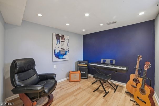 Home Office, Interior, Piano, Recessed Lighting, Wood Texture Flooring
