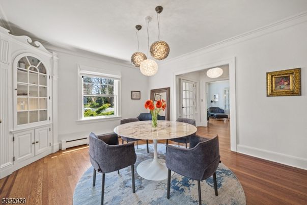 Dining room, Interior, Pendant Lights, Wood Texture Flooring