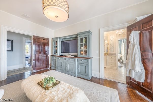 Bathroom, Chandelier, Interior, Wood Texture Flooring