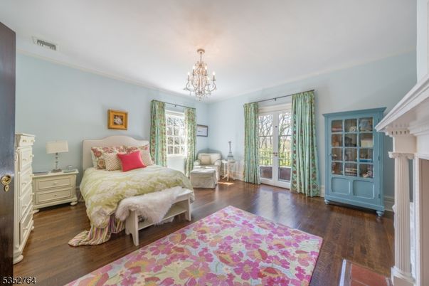 Bedroom, Chandelier, Interior, Wood Texture Flooring