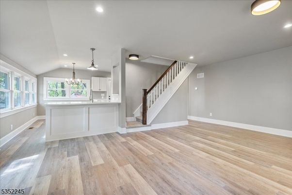 Chandelier, Interior, Kitchen, Pendant Lights, Recessed Lighting, Wood Texture Flooring