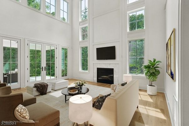 Fireplace, Interior, Living room, Sun Room, Wood Texture Flooring