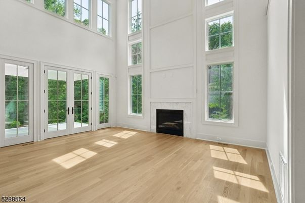 Empty room, Fireplace, Interior, Sun Room, Wood Texture Flooring