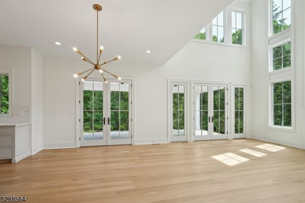 Empty room, Interior, Pendant Lights, Recessed Lighting, Wood Texture Flooring
