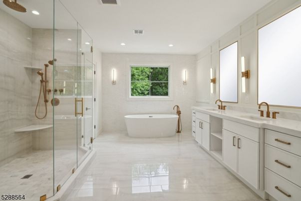 Bathroom, Dual Sink Vanities, Free Standing Baths, Glass Shower, Interior, Recessed Lighting