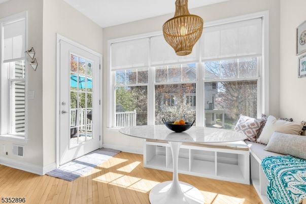 Dining room, Interior, Pendant Lights, Wood Texture Flooring