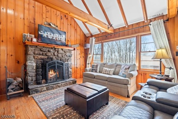 Fireplace, Interior, Living room, Wooden Beams, Wood Texture Flooring, Wooden Walls