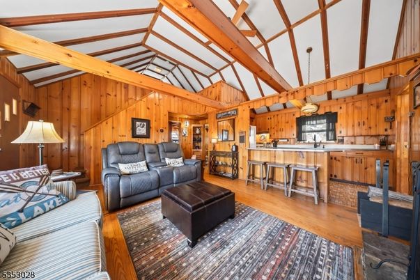 Interior, Kitchen, Living room, Pendant Lights, Wooden Beams, Wood Texture Flooring, Wooden Walls